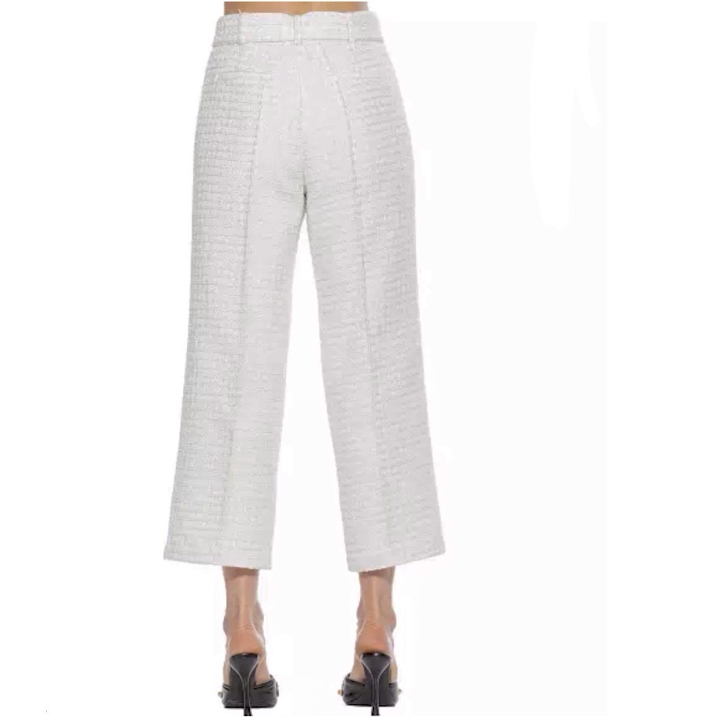Alexia Admor Tweed Belted Wide Leg Pants White Womens Caden Trouser Size 10 — image 5 of 7